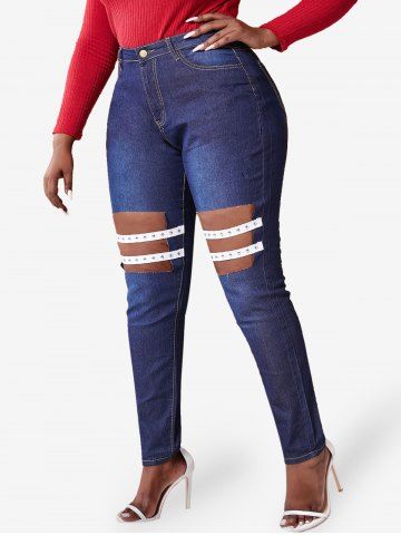 Plus Size Cutout Studded Straps Skinny Jeans