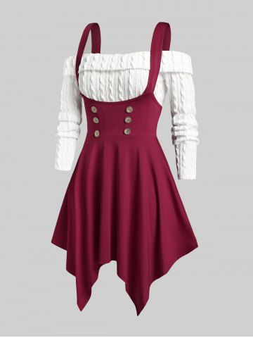 Plus Size Off The Shoulder Cable Knit Top and Handkerchief Midi Dress