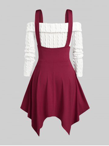 Plus Size Off The Shoulder Cable Knit Top and Handkerchief Midi Dress