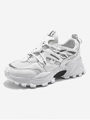 Mesh Panel Lace Up Front Chunky Sneakers - WHITE - EU 45