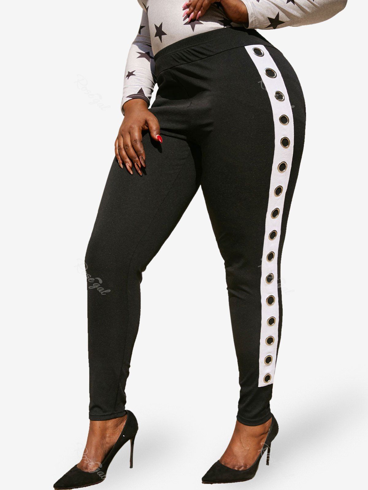 Store Grommet Contrast Side Plus Size Skinny Pants  