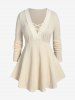 Plus Size Crisscross Lace Trim Cable Knit Zigzag Long Sleeves Tee -  
