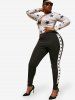 Grommet Contrast Side Plus Size Skinny Pants -  