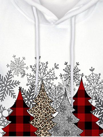 Kids Christmas Tree Snowflakes Plaid Flocking Lined Pullover Hoodie with Pocket