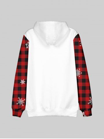 Kids Christmas Tree Snowflakes Plaid Flocking Lined Pullover Hoodie with Pocket