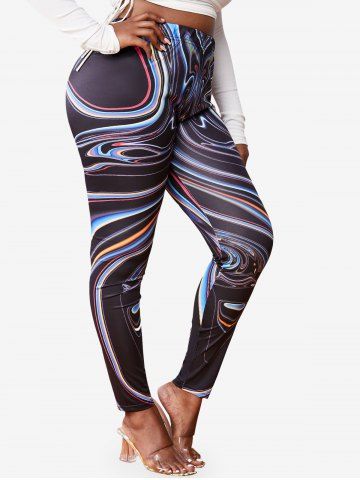 Plus Size Abstract Print High Waisted Skinny Leggings