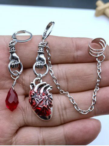 Gothic Blood Heart Asymmetric Drop Earrings - SILVER