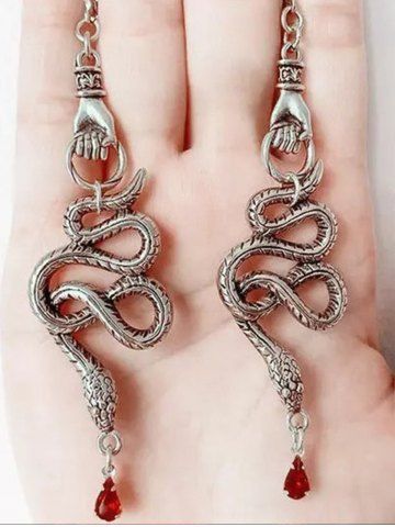 Gothic Vintage Statement Snake Drop Earrings - SILVER