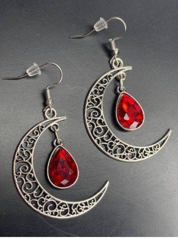 Gothic Moon Blood Drop Earrings - RED