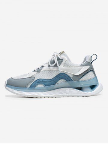 Letter Patched Breathable Mesh Insert Colorblock Running Shoes - BATTLESHIP GRAY - EU 40