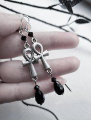 Gothic Ankh Crystal Drop Earrings -  