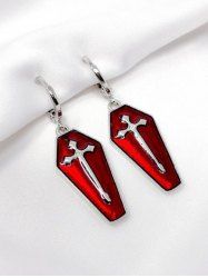 Gothic Death Cross Red Drip Blood Coffin Plate Stud Earrings -  