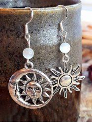 Boucles D'Oreilles Pendantes Motif Lune et Soleil Style Gothique - Argent 