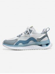 Letter Patched Breathable Mesh Insert Colorblock Running Shoes -  