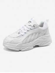 Letter Lapel Design Lace Up Front Chunky Sneakers -  