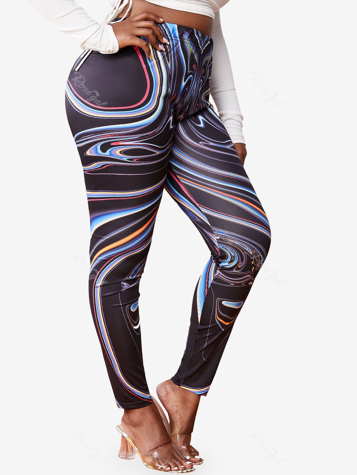 Discount Plus Size Abstract Print High Waisted Skinny Leggings  