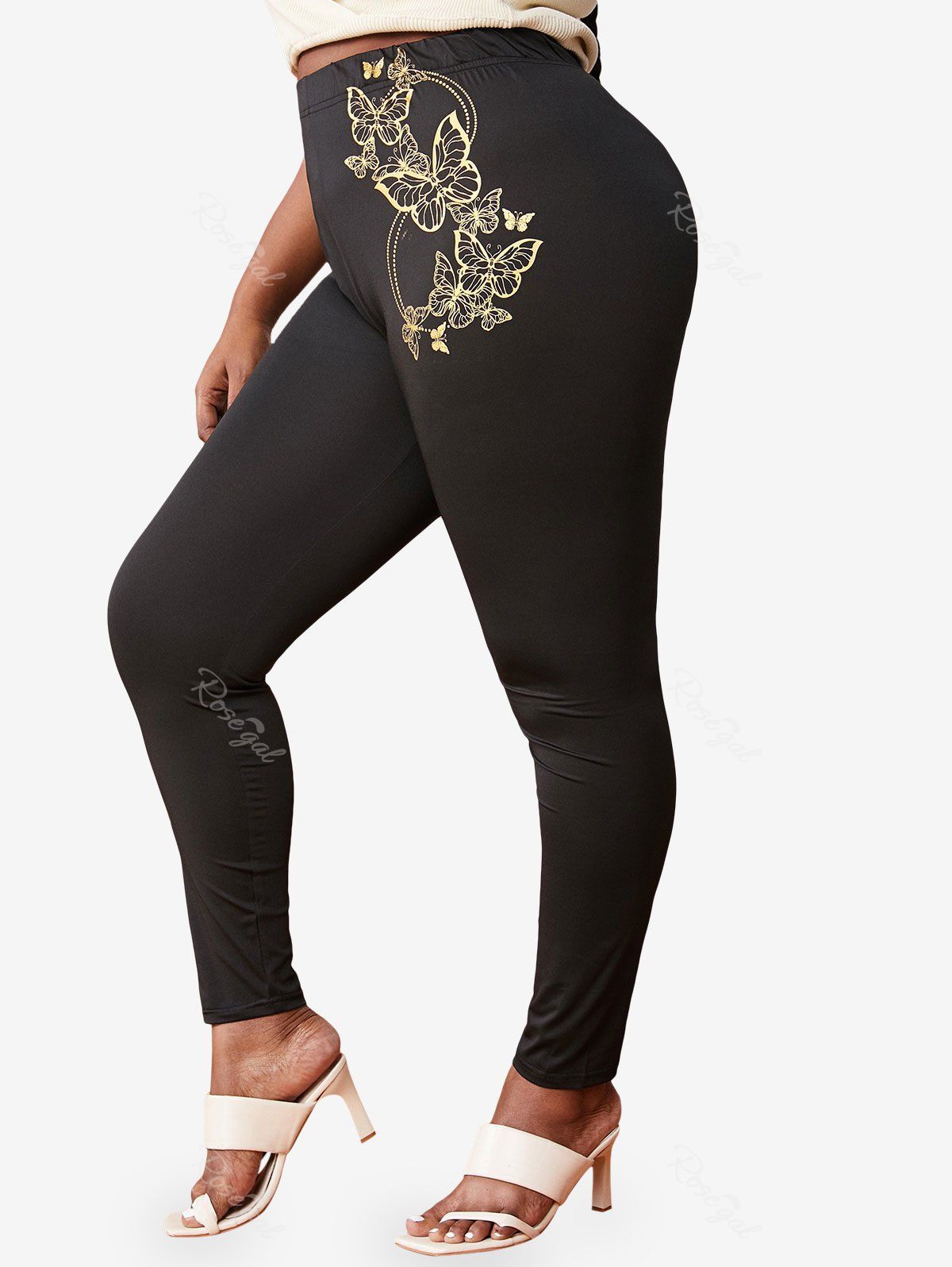 New Plus Size Gilding Butterfly Print Skinny Pants  