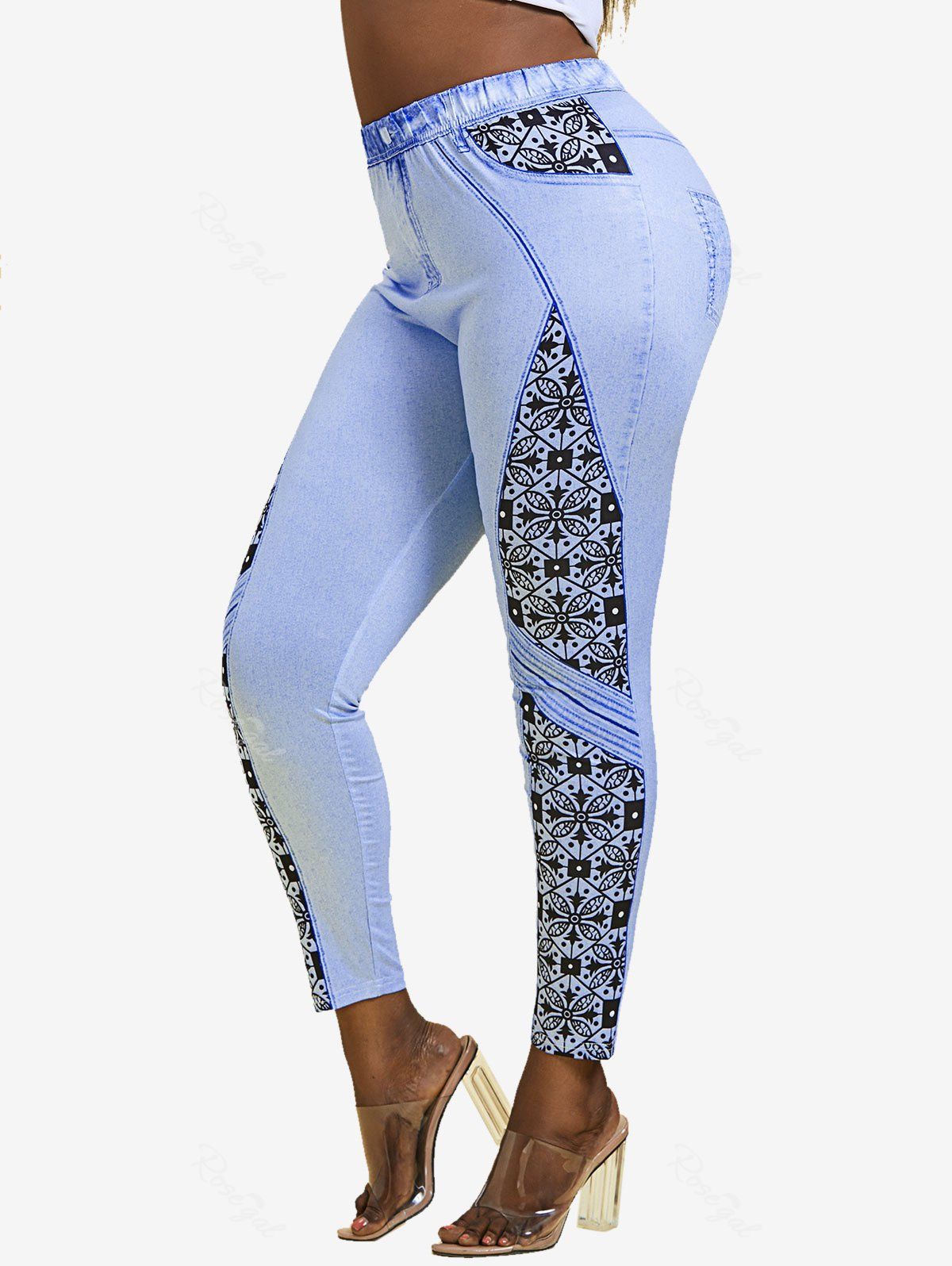 Outfits Plus Size 3D Print Patterned Side Jeggings  