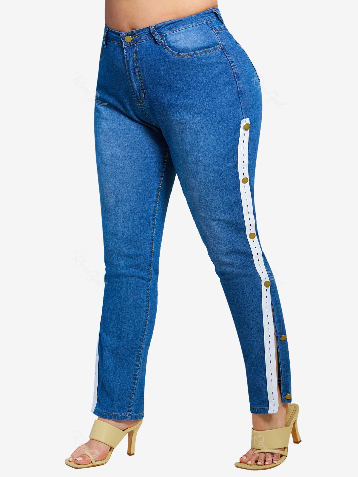 Fashion Side Buttoned Tape Skinny Plus Size Jeans  