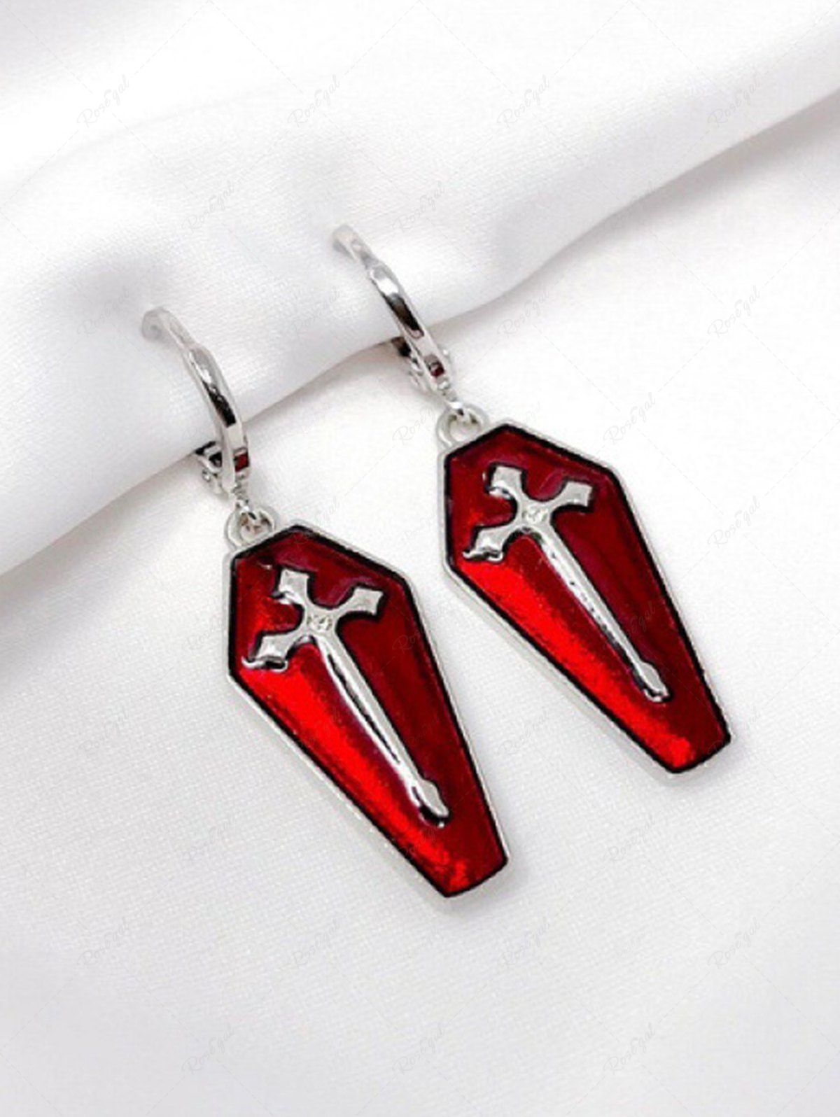 Buy Gothic Death Cross Red Drip Blood Coffin Plate Stud Earrings  
