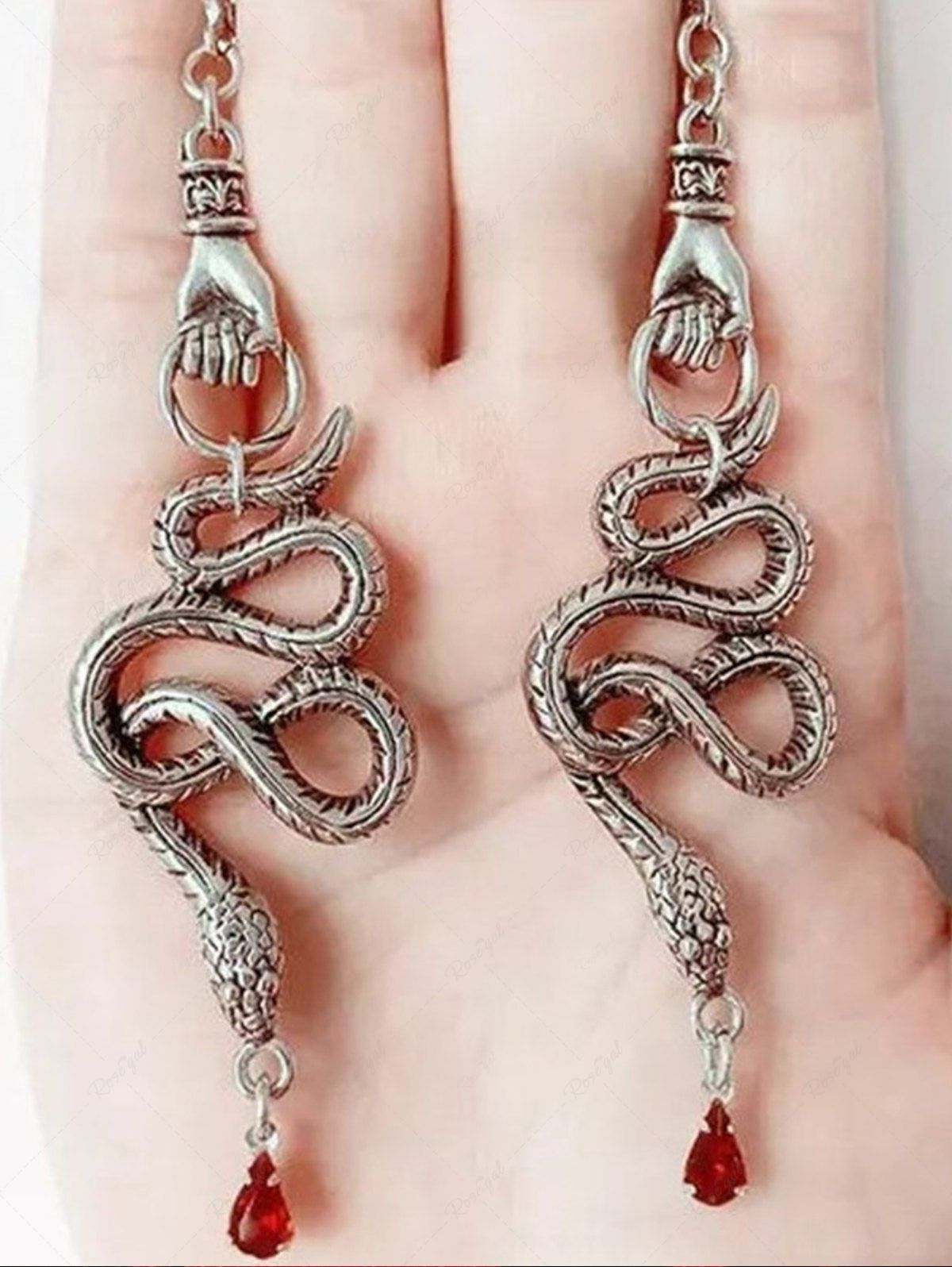 Boucles D'Oreilles Pendantes en Forme de Serpent Style Vintage Argent 