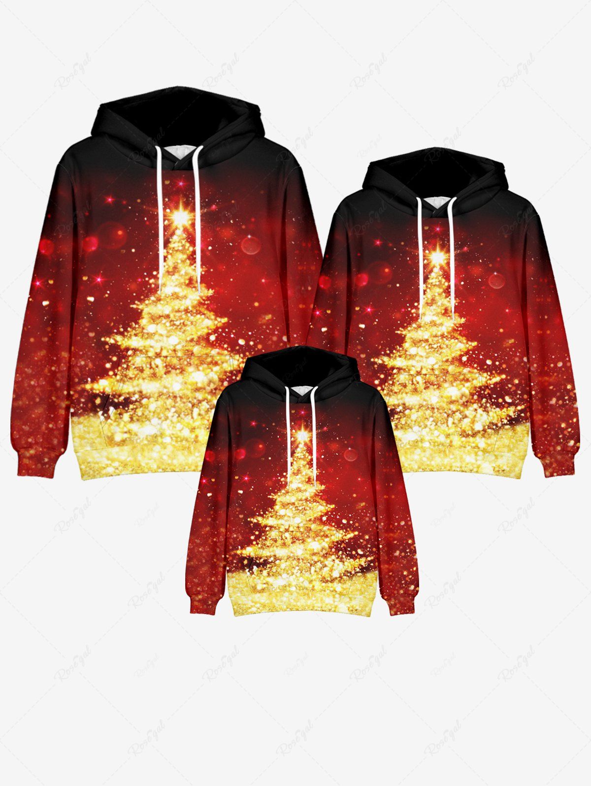 Trendy Kids 3D Sparkles Christmas Tree Flocking Lined Front Pocket Pullover Hoodie  