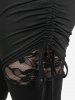 Gothic Two Tone V-notch Lace Up Grommets Top and Lace Panel Cinched Ruched Flare Pants Outfit -  