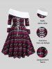 Plus Size Christmas Fluffy Folded Cinched Skew Collar Lace-up Jacquard Knit Dress - Rouge foncé 5x | US 30-32