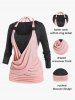Plus Size Colorblock Draped Cross O-ring Halter Long Sleeves Twofer Tee -  