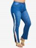 Side Buttoned Tape Skinny Plus Size Jeans -  
