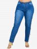Side Buttoned Tape Skinny Plus Size Jeans -  