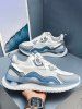 Letter Patched Breathable Mesh Insert Colorblock Running Shoes -  