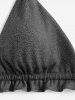 Haut de Bikini Métallique à Volants - Noir L