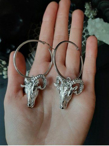 Gothic Goat Hoop Drop Earrings - SILVER