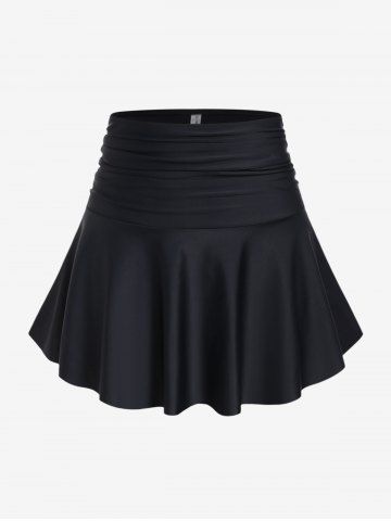 Plus Size Bikini Bottom and Ruched Swim Skirt - BLACK - M | US 10
