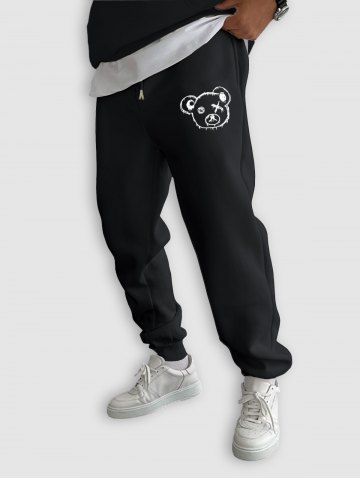 Cartoon Bear Pattern Fleece-lined Sweatpants