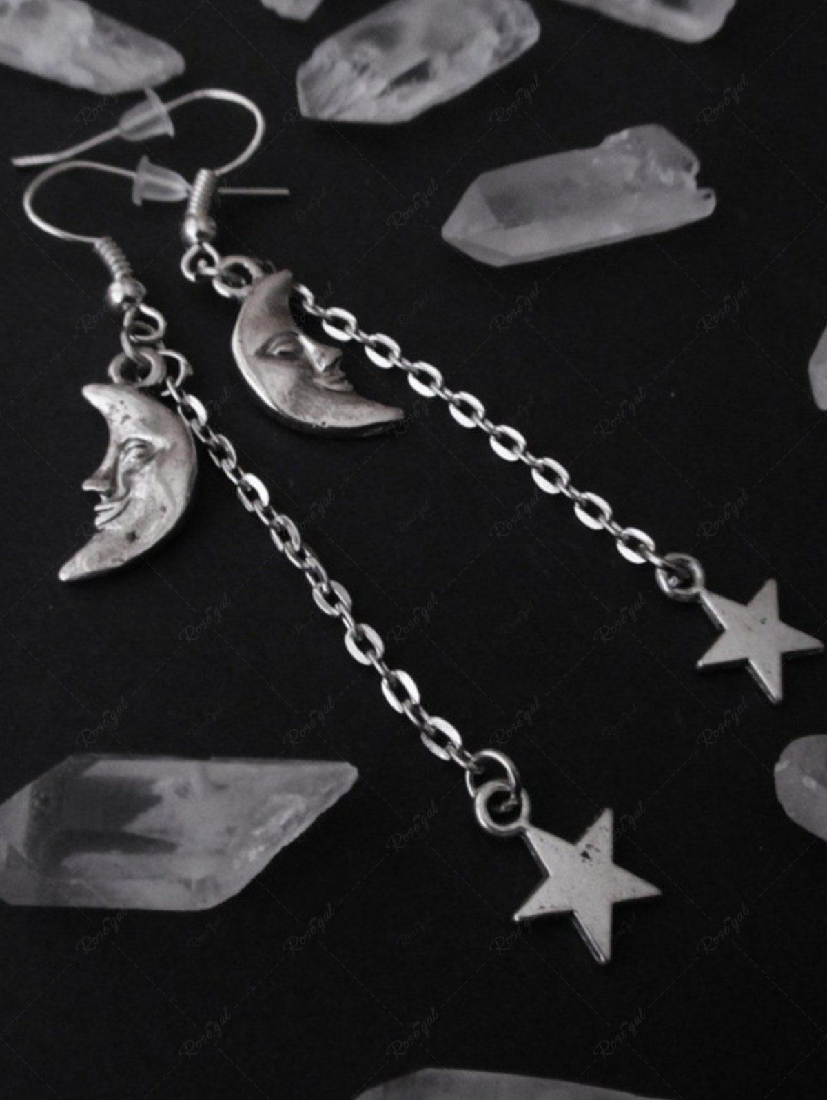 Shop Gothic Moon and Stars Long Chain Earrings  