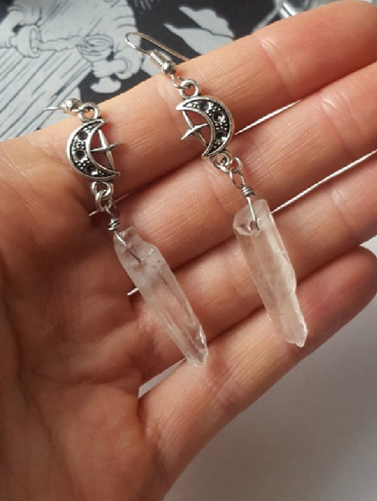 Sale Gothic Crystal Moon and Star Drop Earrings  