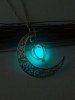 Noctilucence Crystal Moon Chain Alloy Pendant Necklace -  
