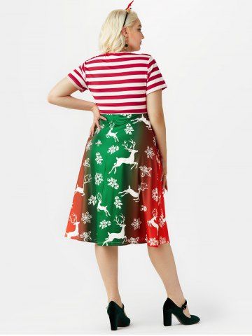 Plus Size Christmas Printed Striped Pin Up Dress
