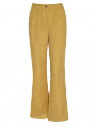 Textured Plain Color Zipper Fly High Waisted Wide Leg Long Pants -  