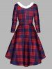 Robe Haute Basse à Carreaux Imprimé à Manches Longues en Fausse Fourrure - Rouge M