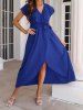 Flounce Frilled Surplice Plunge Empire Waist Belted High Low Maxi Dress -  