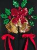 T-shirt de Noël Cloches à Carreaux de Grande Taille à Paillettes - Noir 5X