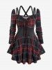 Plus Size Plaid Picot-trim Crisscross Strappy Top -  