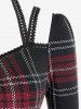 Plus Size Plaid Picot-trim Crisscross Strappy Top -  