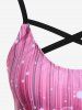 Plus Size 3D Sparkles Beam Light Printed Crisscross Padded Tankini Top SwimSuit -  