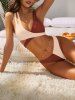Ribbed Two Tone Wrap Criss Cross Cheeky Bikini Swimwear -  