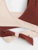 Ribbed Two Tone Wrap Criss Cross Cheeky Bikini Swimwear -  
