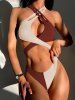 Ribbed Two Tone Wrap Criss Cross Cheeky Bikini Swimwear -  